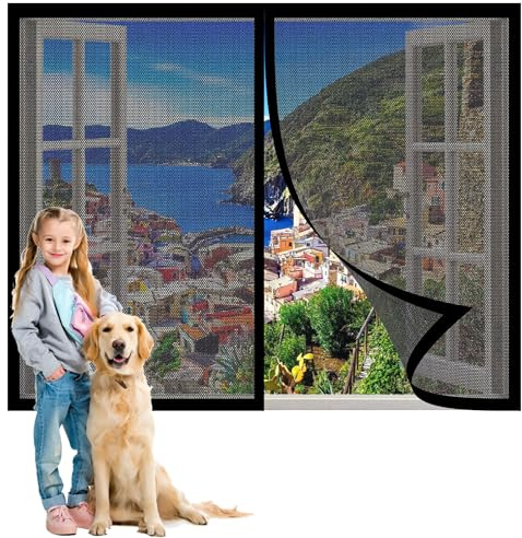 Mosquitera Ventana Abatible 142 x 110 cm sin Taladrar Cortina Mosquiteras Magnética Sellado Automaticamente para Todas Las Ventanas Interiores y Exteriores, Negro