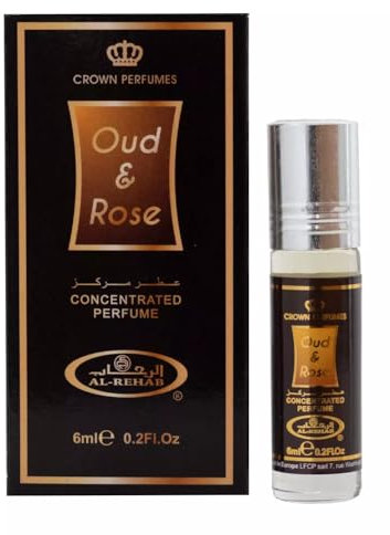 Oud & Rose Perfume Oil 6ml Roll-On Elegant Floral, Amber & Musk Blend Attar in Convenient Single Bottle Long-Lasting Fragrance for Men & Women