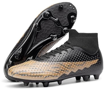 DREAM PAIRS Men's Firm Ground Soccer Cleats High-top Football Cleats FG/AG Professional Training Outdoor Lightweight Soccer Shoes,Size 10.5,Black/Brown,DMUMSO2404