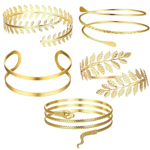 FDRJKN 5 Gold Arm Cuff Set, Adjustable Upper Arm Cuff for Women, Stylish Jewelry for Everyday Wear and Special Occasions