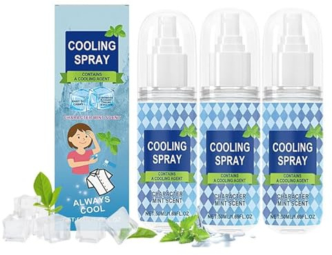 Spray Rinfrescante Corpo Mentolo | 3x50ml Cooling Spray Rinfrescante Viso | Sprays Effetto Freddo Portatile con Estratto Menta Naturale | Sprays al Mentolo Rinfrescante per Viaggi, Ciclismo & Aperto