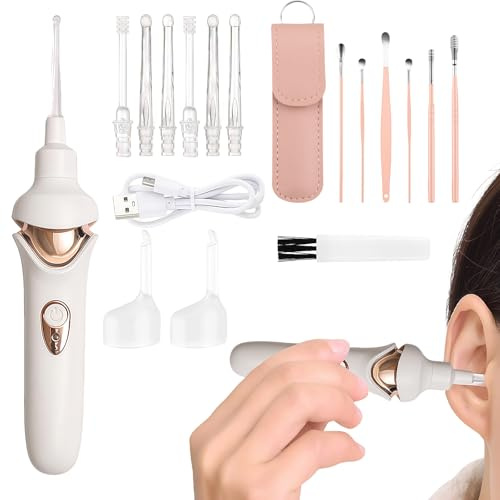 Ohrenschmalz Entferner Sauger mit LED-Licht Ohrenreiniger Sauger mit USB-Datenkabel Ersatzschaufel und Reinigungsbürste Geräuscharm für Erwachsene