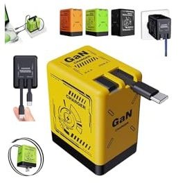 2 in 1 Gan (Type C/L), 2 in 1 Gan 120w Fast Charger,Retractable Wall Fasts Charging Power Adapter with All in One Foldable Plug,with Type-C and L Cable,Portable Fast Charger Module for Phone,Tablet