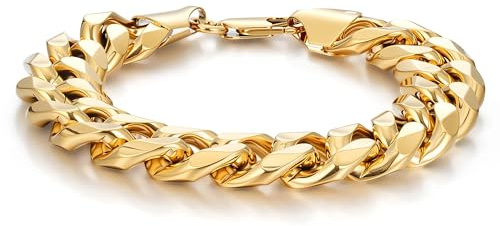 Bling King London – Gold Cuban Curb Link Bracelet, 8 Inch Long 15mm Thick