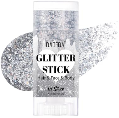 Prreal Body Glitterpinne, Glittrigt Ansiktsglitter Gel Smink, Holografiska Hårglitter Sjöjungfru Paljetter Smink Rave-kläder för Kvinnor, Shimmer Ansiktsfärgpinne Konsert Festival Tillbehör, Silver