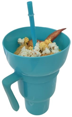 2 In 1 Cup Bowl Combo,Snack And Drink Cup With Straw,Leakproof Travel Cups,Stadium Tumbler With Snack Bowl,Reusable Multifunction Cups For Adults Kids,Beverage Food Container For Travel Milk Tea Juice