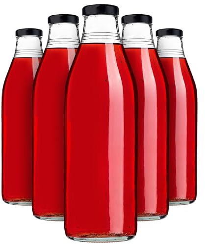 KADAX 20er Set Glasflaschen 1L mit Schraubverschluss Schwarz – Leere Milchflaschen Saftflaschen zum Befüllen für Saft, Milch, Smoothies & Sirup, Refillable Glass Bottles