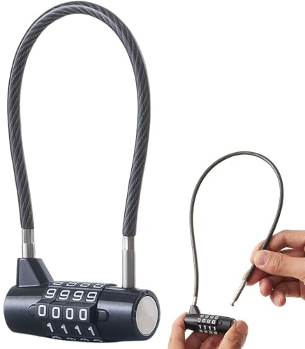 4 Digit Combination Padlock, Code Steel Cable Lock, Small Padlock, Waterproof Outdoor Resettable Small Combination Locks: 3/16' Diameter, 7' Length (175 mm) Bold Steel Cable, Long Lock, 1/Set