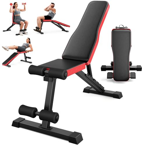 Rockvale Adjustable Weight Bench Foldable, 300KG Bench Press, Adjustable Foldable Flat/Incline/Decline Bench Press for Home Gym (Power Red)