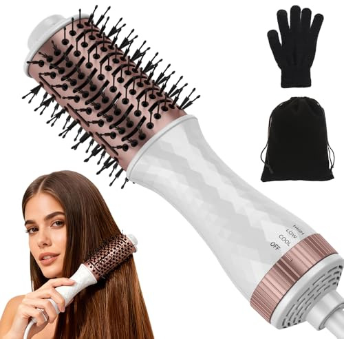 Brosse Soufflante Rotative Mini, 4 en 1 Brosse Chauffante Brushing avec 3 Températures Et 1 Débit d'Air,Thermal Brush pour Donner Du Volume, Lisser, Boucler Et Sécher Les Cheveux