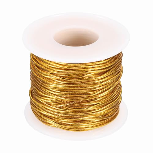 QUARKZMAN 1mm Cordini Elastici Metallizzati Filo Elastico Tono Oro | Allungabile Cordoncino Intrecciato, Per Artigianato Decorazione Regalo, 25m Totali