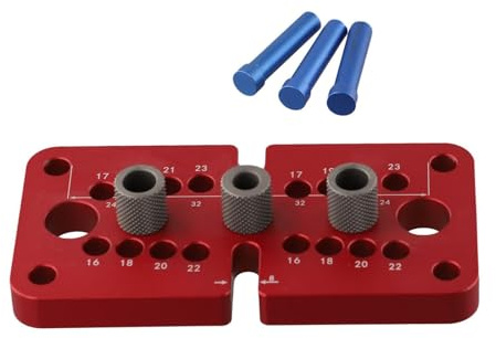 MoSundi Dima per tasselli in legno per foratura verticale, strumento di localizzazione autocentrante con guida 8 mm/10 mm, strumento per la lavorazione del legno in metallo, rosso, 130 x 68 x 13 mm