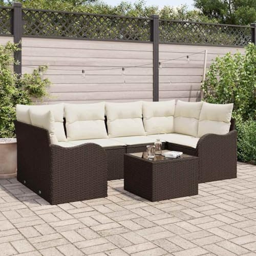 Frdhee Panca angolare per divano ad angolo, da giardino, 7 pezzi, marrone e crema, 55 x 55 x 37 cm, per giardino, terrazza, balcone, facile da installare, liberamente combinabile