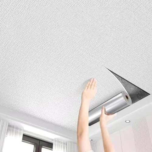 BVDHASDBT 0,5 x 5 m, 0,5 x 30 m, 0,75 x 15 m, panneaux de plafond, papier peint à décoller et à coller, pour plafond et décoration murale intérieure (blanc, 0,75 x 15 m)