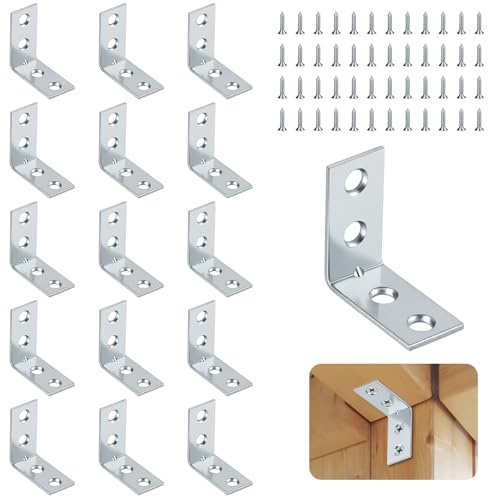 NUTKIT 16 Pezzi Staffe Angolari, 30 x 30 x 15 mm Angolo Piastra Forata, Per Legno Di 90°, Staffe A L Con 64 Pezzi di Viti, Protezione Contro la Corrosione, Per Mobili, Scaffali, Sedie In Legno, Tavoli