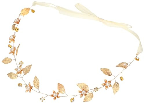 Gold Leaf Headband, Bridal Gold Leaf Crown Headband Boho Hair Piece Flower Headpiece Vintage Golden Olive Leaves Hair Loop for Wedding Accessories
