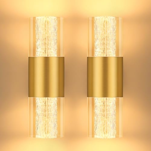 YindaLux 2 Stück LED Wandleuchte Dimmbar 4W 400LM, Touch-Bedienung Modern LED Wandlampe Innen 2700K 3000K 4000K, Nachtlicht Dimmbare für Schlafzimmer Korridor Wohnzimmer Treppe(Gold)