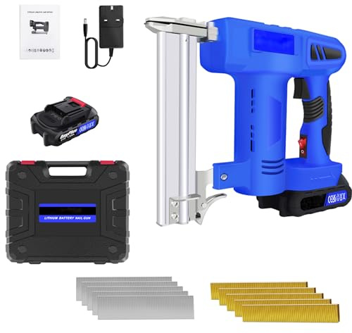 Cordless Staple Nail Gun, Electric Staple Gun for Upholstery, Battery-Powered with Charger, Contact Actuated Mode, Ideal for Stapling and Nailing