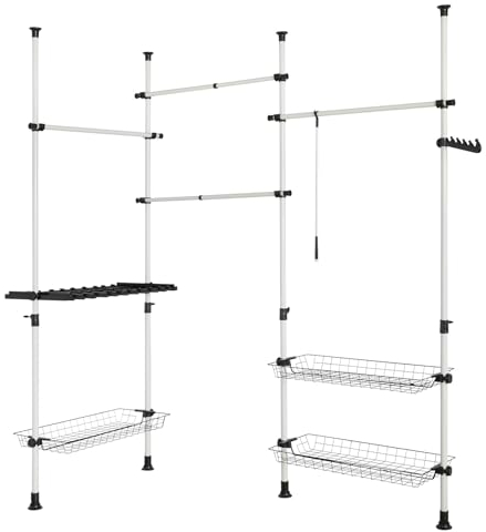 SoBuy FRG38 Teleskop Garderoben System Kleideraufbewahrungssystem Regalsystem mit 4 Kleiderstange und 3 Körben