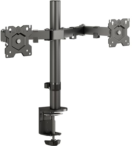 ONKRON Bras Ecran PC 2 Ecran 13-32 Pouces, Bras d'Écran Double Poids de 8 kg (x2), Support Ecran PC 2 Ecran Rotatif VESA 75x75-100x100, Support Moniteur Bureau Pivotant Inclinable Noir D221E-B