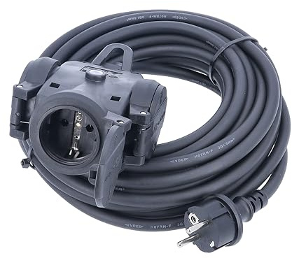 as - Schwabe 3-fach Verteilersteckdose 230 V / 16 A – Vollgummi Stromverteiler, mit 4,5 m schwerer Gummischlauchleitung H07RN-F 3G1,5 – Mehrfach-Verteilersteckdose – IP44 – Made in Germany, 60454