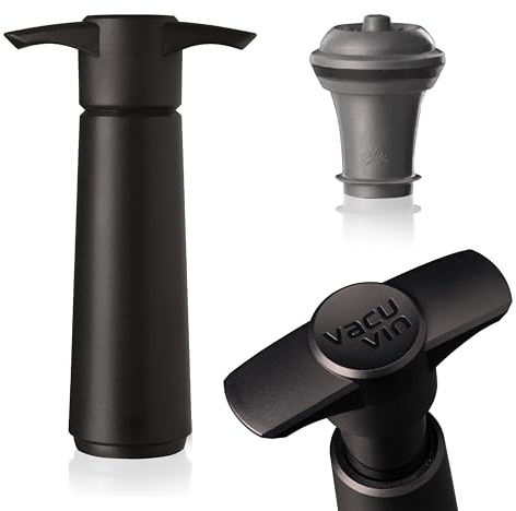 Vacu Vin Wine Saver Original Black with 1 Vacuum Bottle Stoppers – Black Wine Preserver Pump for red and White Wine – Manual Air Remover System – Airtight Seal – Keep Wine Fresh Longer