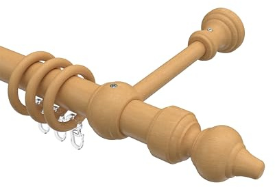 INTERDECO Gardinenstange 28 mm, klassische Vorhangstange aus Holz, Buche, zur Wand- und Deckenmontage, Typ 10280302, 400 cm