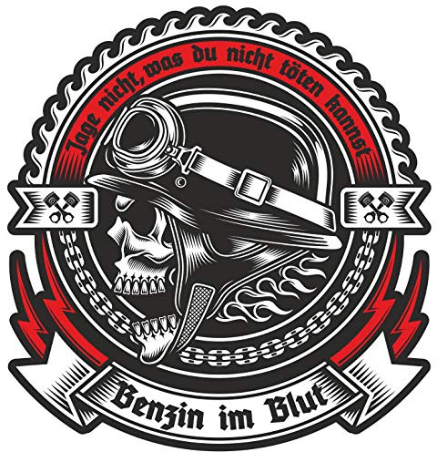 Wetterfester Aufkleber Benzin im Blut 10 oder 40cm Biker Stahlhelm Totenkopf