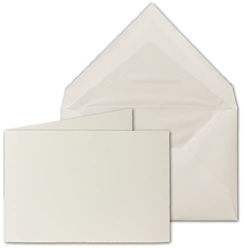 20x Vintage Kartenset aus Büttenpapier - DIN B6 Faltkarten mit Briefumschläge gefüttert - querdoppelt 113 x 175 mm - Naturweiß - Einladungskarten Set