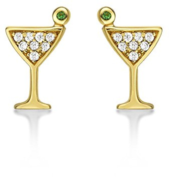 Diamond Treats Small Cocktail Glass Earrings in 925 Sterling Silver with Cubic Zirconia Stones, Mini Cocktail Glass Stud Earrings for Women and Girls, Dainty Silver Jewellery for Women