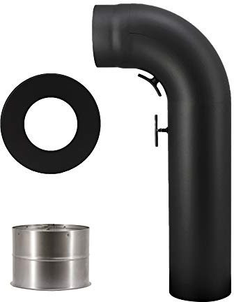 LANZZAS Ofenrohr-Set gezogen kurz 3tlg. (fullform) - im Durchmesser Ø 150 mm - Farbe: schwarz - Rauchrohr-Set mit Drosselklappe und Reinigungsverschluss
