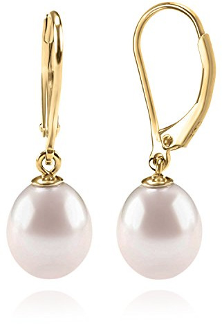 PAVOI 14K Yellow Gold Plated Freshwater Cultured Pearl Earrings Leverback Dangle Studs - Handpicked AAA Quality 6mm