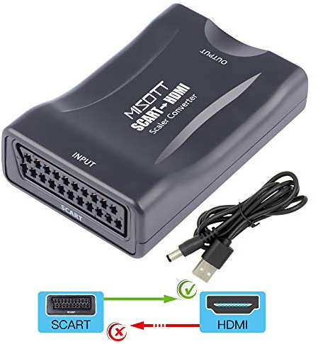 MISOTT Scart to HDMI Converter for TV, Scart Input HDMI Output Converter(Only Power Cable Included)