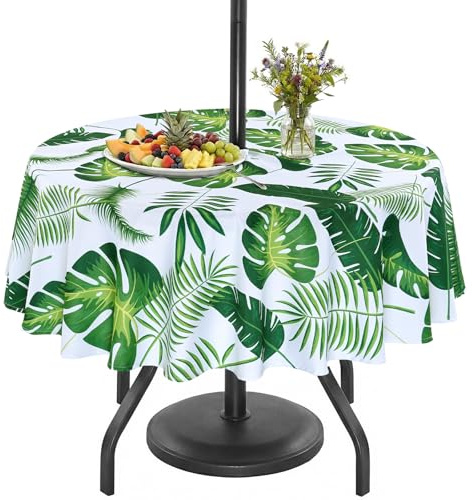 Eternal Beauty Nappe ronde anti-éclaboussures avec trou de parasol et fermeture éclair pour terrasse, jardin, fête et barbecue - 152,4 cm