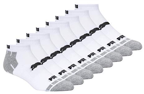 PUMA mens 8 Pack Low Cut Running Socks, White/Grey, 10 13 US