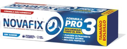 Novafix - Pro3 Sin Sabor - Fijación ultrafuerte - Crema adhesiva dentaduras postizas - 20 g