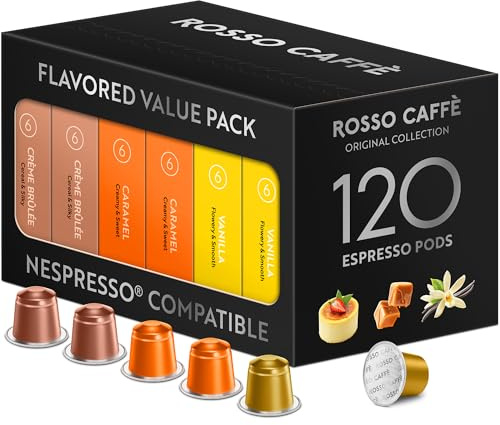 ROSSO CAFFÈ Capsules Nespresso 120 Pièces Café Aromatisé, 3 Variétés Premium Assortiment, Capsules Café compatibles Nespresso, compatible avec Machines Originales