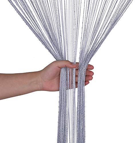 WedDecor Silver String Curtains Glitter Fringe Panel Fly Screen Room Divider Tassel Curtain for Doors, Doorway, Windows, Home Décor, Event Decoration, (90cm x 200cm)
