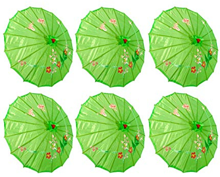 TJ Global PACK OF 6 Japanese Chinese Kids Size 22 Umbrella Parasol For Wedding Parties, Photography, Costumes, Cosplay, Decoration And Other Events - 6 Umbrellas (Green)