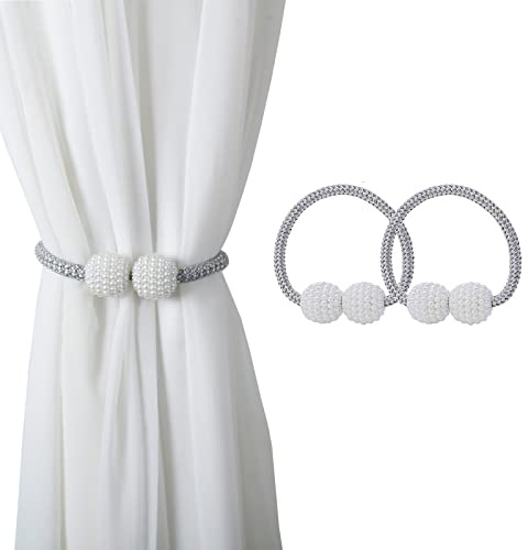 Magnetic Curtain Tie Backs & Clips - Rope Holders with Buckles for Home, Office & Hotel Windows (2-Pack, Silver)