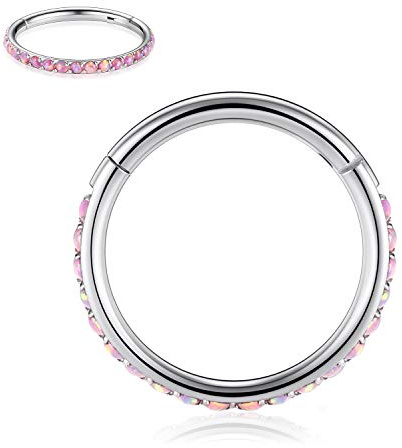 16G Opal Gold Nasenringe Chirurgischer Stahl Septum Clicker Segment Knorpel Unisex Ohrringe Creolen Daith Piercing Schmuck
