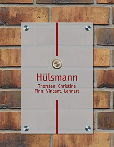 Klingelschild mit LED-Klingelknopf | aus Acrylglas 8 mm | 18 x 28 cm | 4 Abstandshalter und Klingelkopf aus Edelstahl | inklusive Beschriftung | verschiedene Motive (Classic)