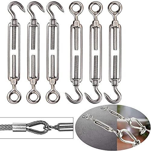 Hook & Eye/C to O turnbuckles,M6 size,304 stainless steel C to O turnbuckle, used to fix steel wire ropes and chains,6 Packs