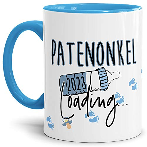 Tassendruck Tasse Babynews Du wirst Patenonkel 2023 - Geschenkidee/Ladebalken/Endlich Schwanger/Schwangerschaft verkünden/Baby - Hellblau