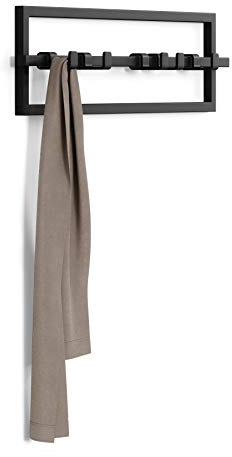 Umbra Cubiko Garderobenhaken, Wandgarderobe, Garderobenleiste mit beweglichen Haken, modernes Garderobenpaneel, Einheitsgröße, Schwarz