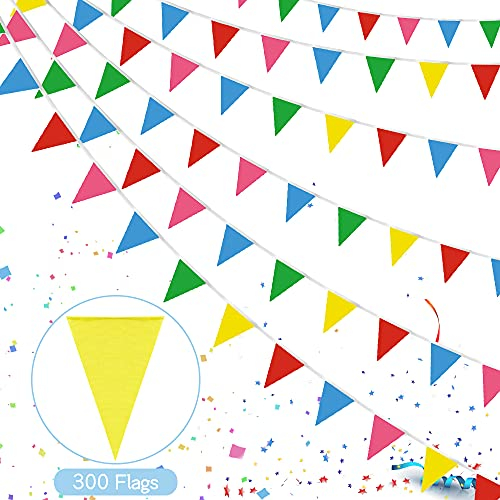 300 Banderines Multicolor,160 Metro Banderas Banderines,Banderines Cumpleaños,Banderines de Tela,Banderines Banderas,Pancarta Guirnalda,para Exterior Jardín Cumpleaños Boda Celebracion
