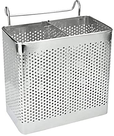 Scolaposate da Cucina, Cestello per Posate, Organizzatori Porta Spugne, Portaposate Scolaposate in Acciaio Inox, con 2 Scomparti, per Posate e Utensili da Cucina (A)