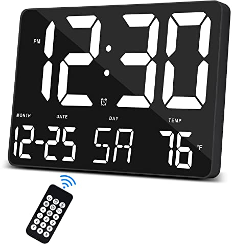 SZELAM Digitaluhr Großes Display,11,5 Digitaler Kalenderwecker mit Funkfernbedienung,LED Übergroße Wanduhr mit Datumstemp.12/24H,Snooze Wecker für Zuhause Schlafzimmer Büro Gym