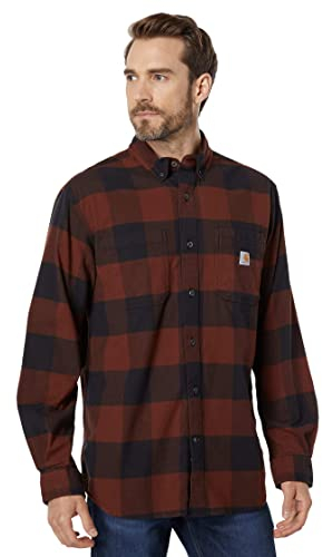 Carhartt Herren Workwear Relaxed Fit Midweight Flannel L/S Plaid Shirt, Mineral Red, XXL