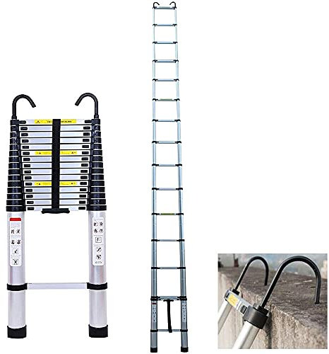 Échelle Télescopique 6,2m, Echelle Pliante Aluminium avec 2 Crochet Détachables, Multifonction Échelle Télescopique Extensible pour Utilisation Extérieur et Intérieur, Capacité de 330 lbs